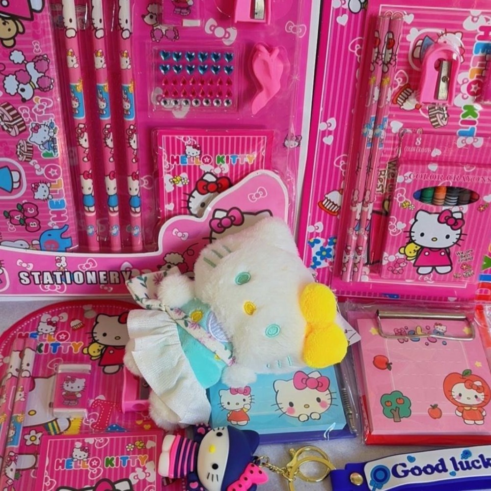 HUGE 3 HELLO KITTY STATIONARY SETS PENCILS PENS KEYCHAINS NEW